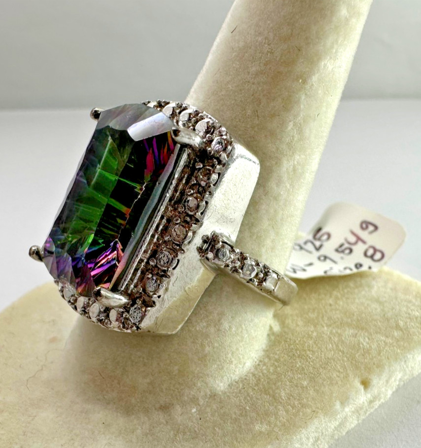 Beautiful 925 Silver With Purple Square Stone Ring 9.54 g Size 8.