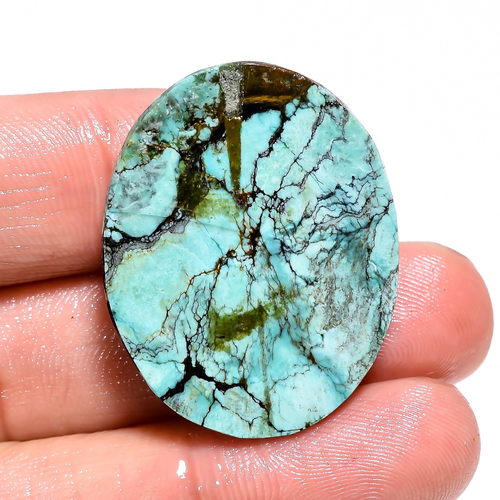 34.15 CT A+ 100% Natural TIBET TURQUOISE Oval Shape Cabochon 26X33X6mm Gemstone