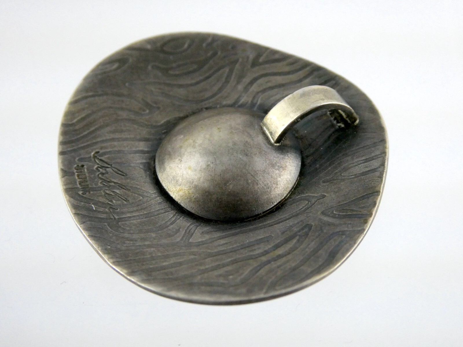 BoSolim Artisan Signed Sterling Silver Textured Shape Pendant 17.1g 1 5/8 Inches