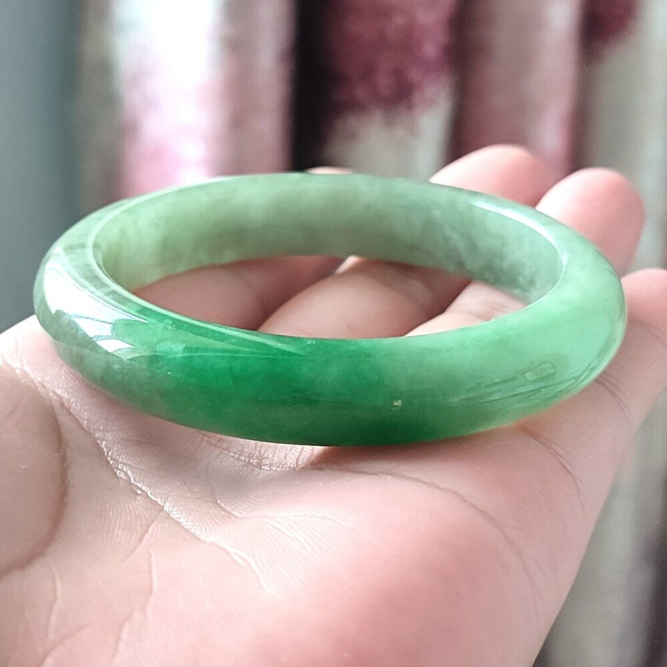Certified Grade A Green 57mm Natural Burma Jade jadeite Bangle Bracelet-