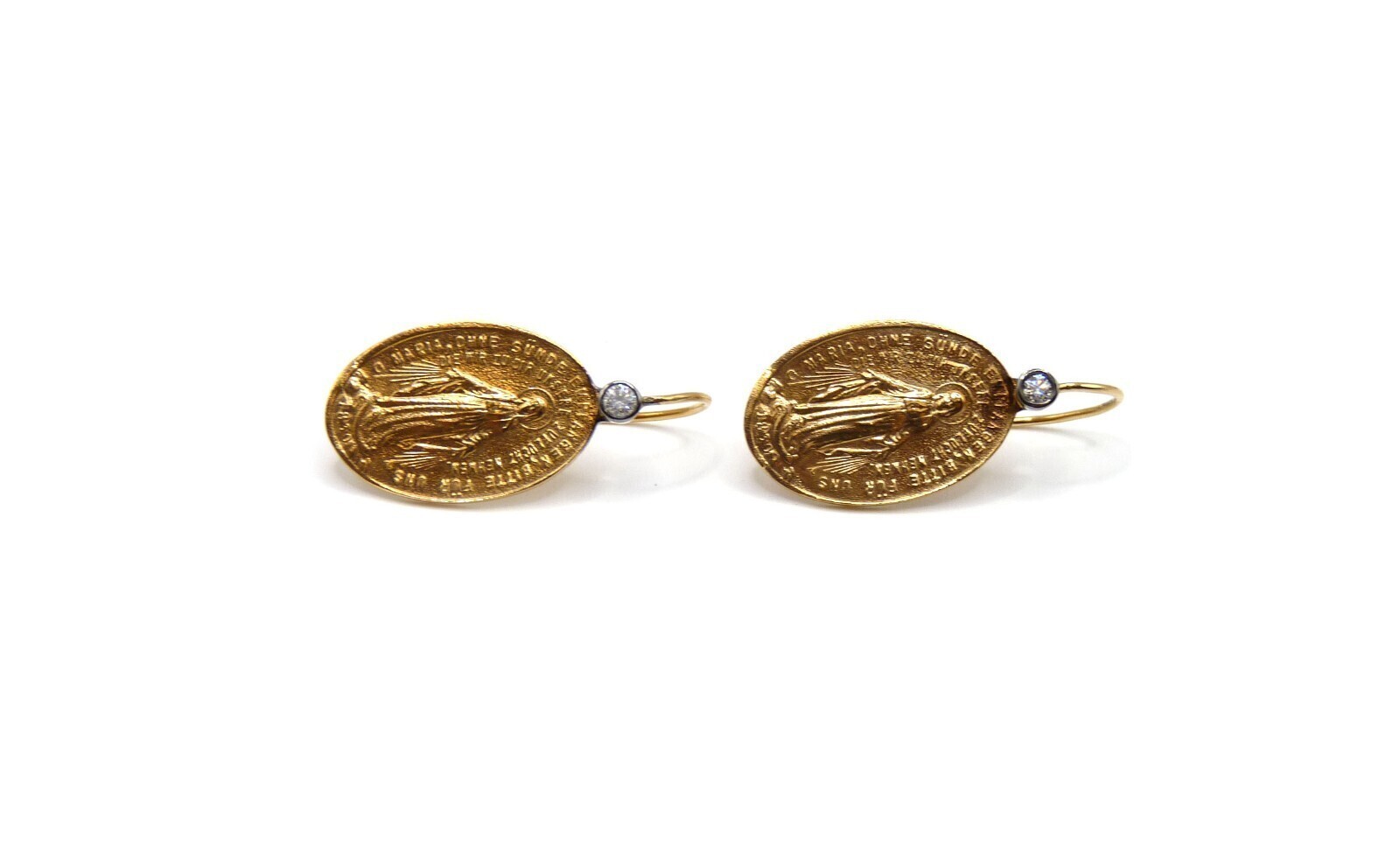 Madonna Earrings Hand Made Brilliant 0.10ct 750 18K Rose Gold Length: 27mm