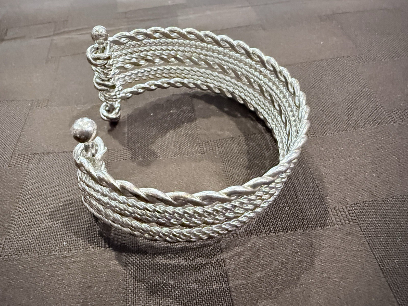 Beautiful Vintage Silver Tone Multi-Strand Twisted Rope Open Cuff Bangle 40g