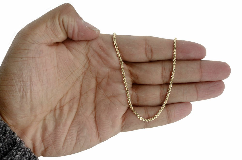 10K Yellow Gold Mens or Ladies Hollow Rope Chain Necklace 2 MM 16″ – 30″ Inches