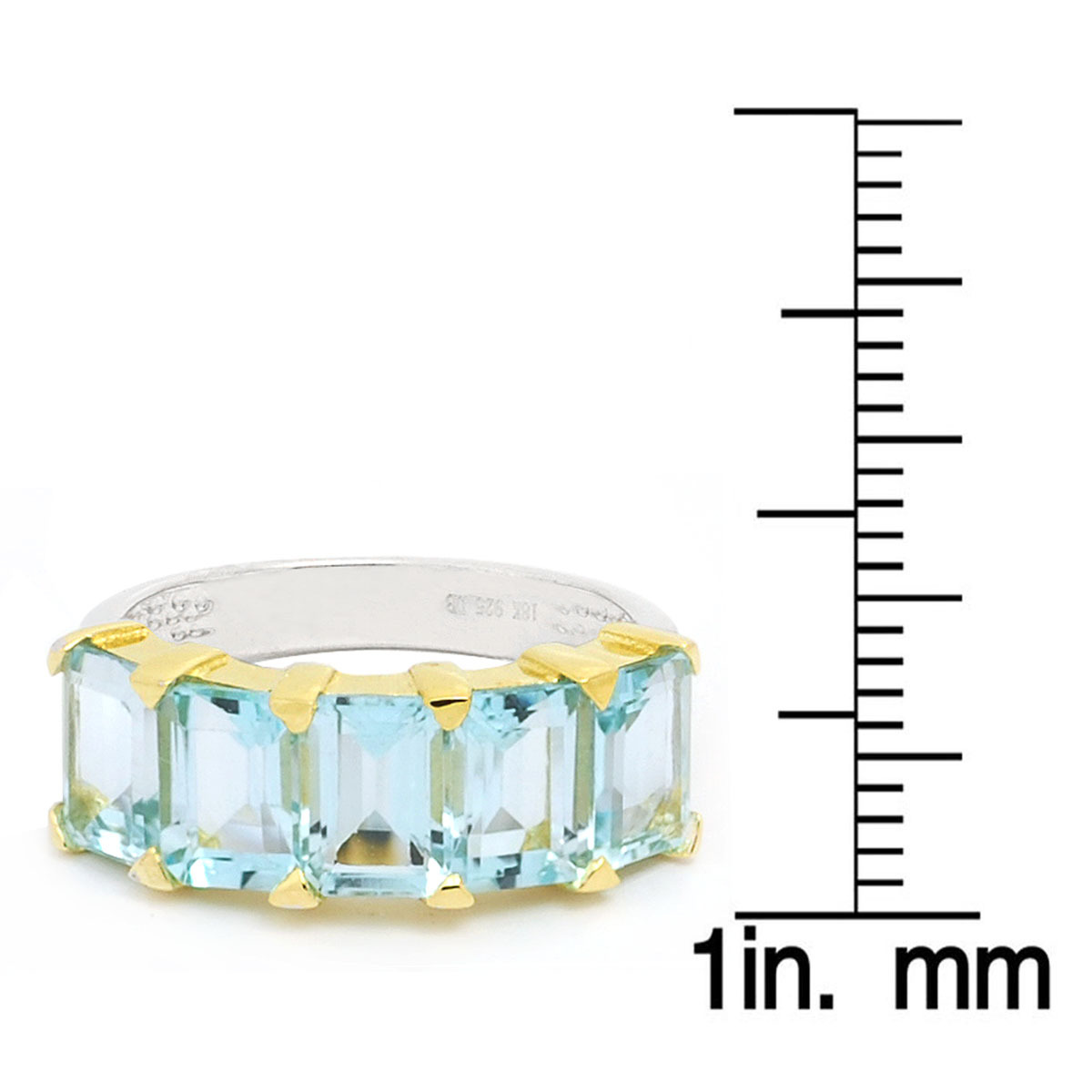 De Buman Two-tone Sterling Silver Rectangle Sky Blue Topaz Noble Ring, Size 7