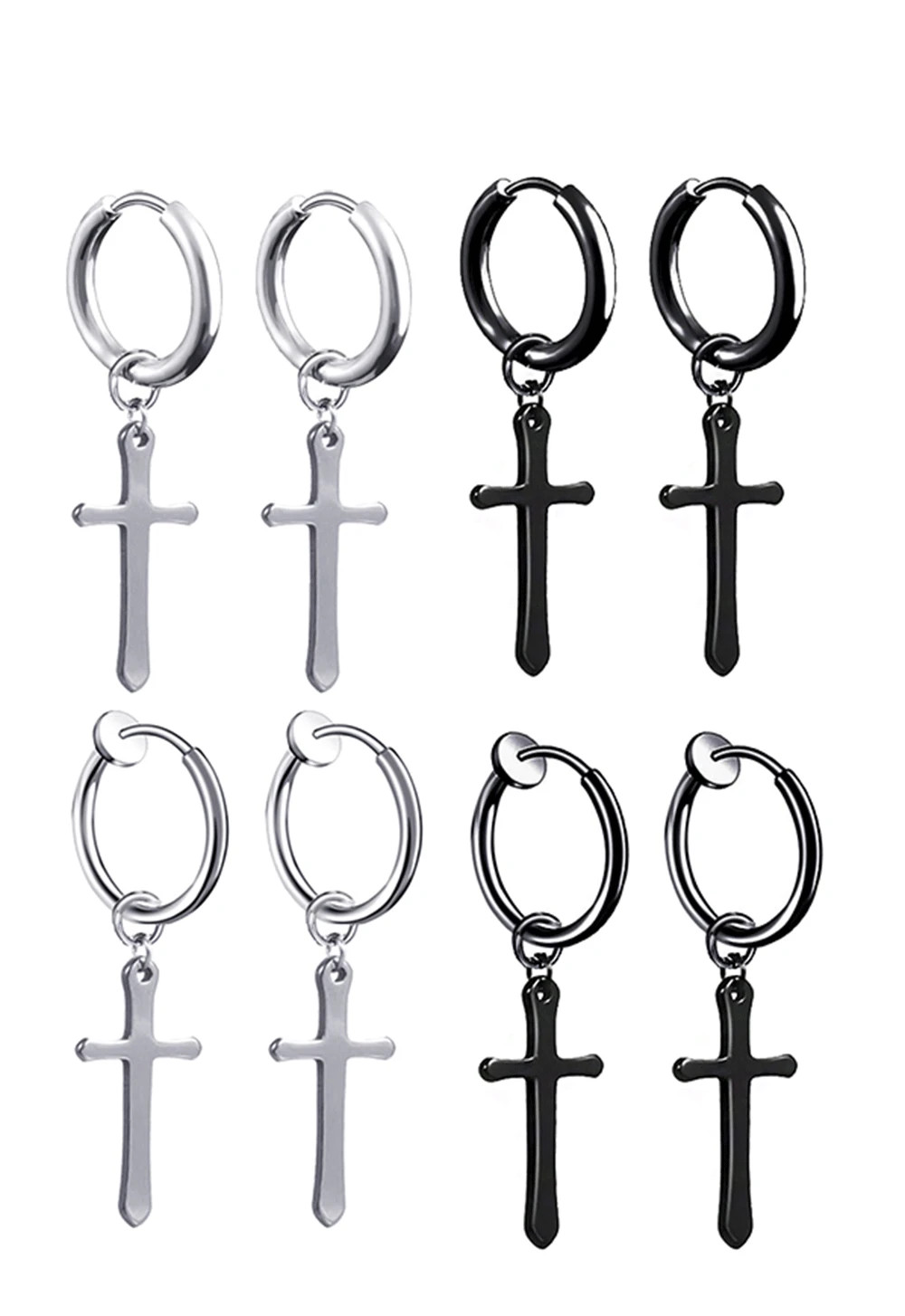 2 Pc Stainless Steel Hoop Earrings Men Black Tone Gothic Small Punk Jewelry