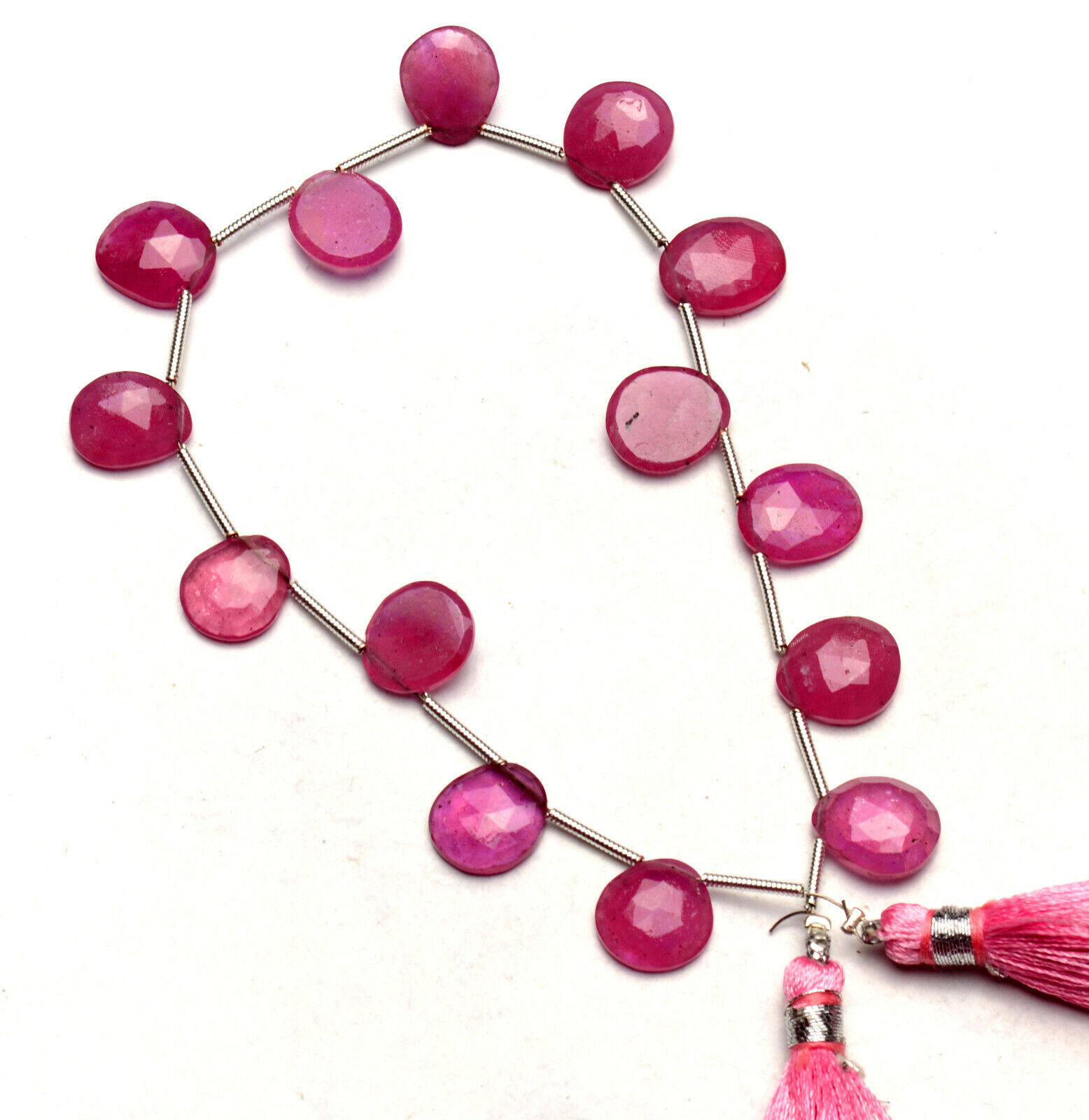 Natural Gem Pink Sapphire 10mm Approx. Size Faceted Slice Shape Beads 9″ 66Cts.
