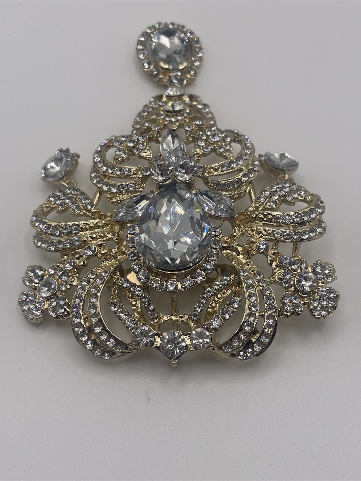HUGE Chandelier Rhinestone Brooch/Ornaments/Special Occasion Decor 5”x3” ELEGANT