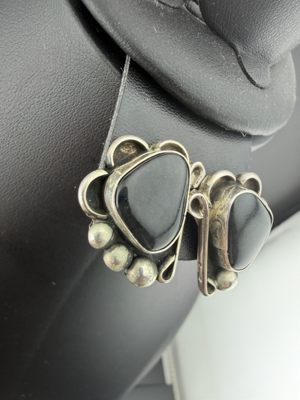 WS Sterling Silver Black Onyx Modernist Stud Earrings 11.7g Signed