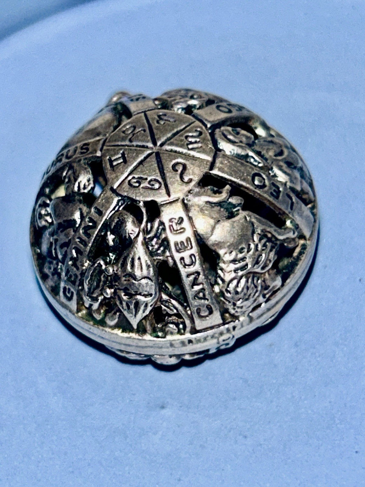 Sterling Silver Craftmere-12 month Zodiac names & 3D Horoscopes Pics. 1”ORB Pend