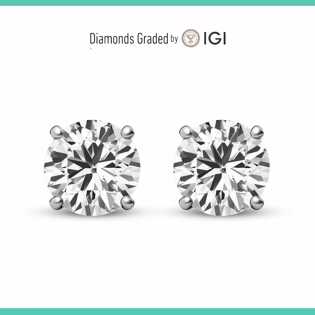 2.50 Cts Lab Grown HPHT E VVS2 White Gold 14K White Gold Studs Screw Back