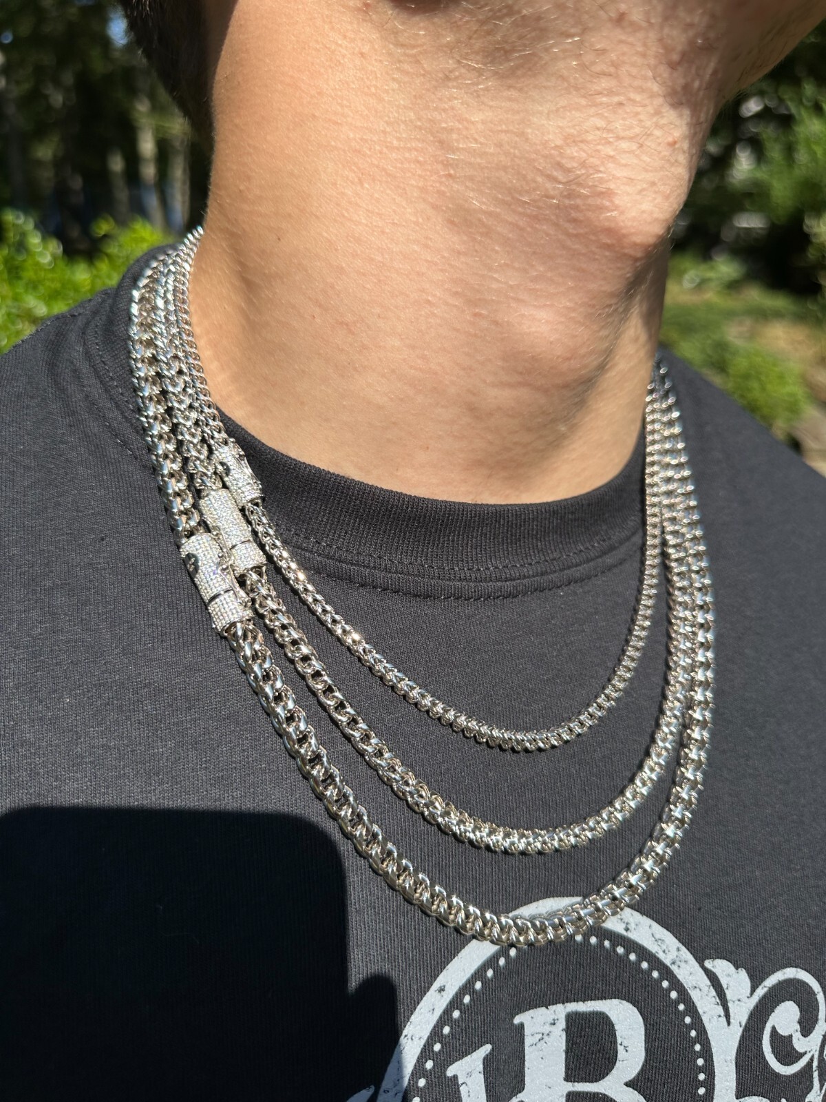 Iced MOISSANITE Clasp Stainless Steel & 925 Silver Franco Chain Necklace 4-6mm