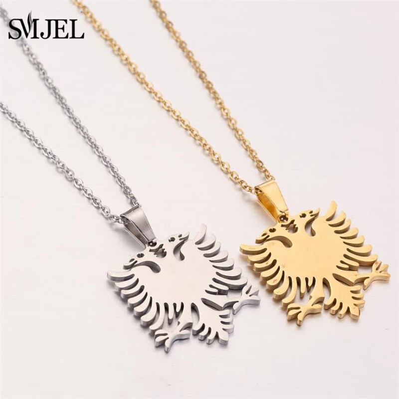 Albania National Emblem Stainless Steel Double Eagle Silver Gold Pendant