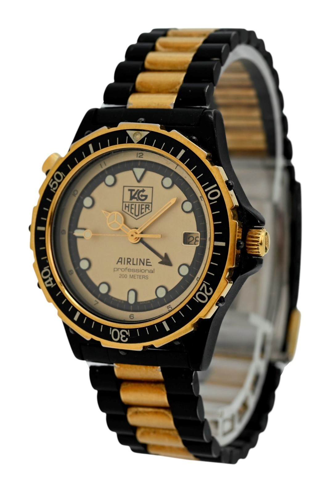 Tag Heuer 35mm Men’s Black PVD/ Gold Airline 12h Dial GMT Watch! Ref: 896.513!