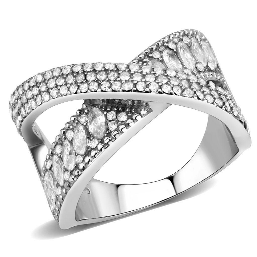 DA361 – High polished (no plating) Stainless Steel Ring with AAA Grade CZ in