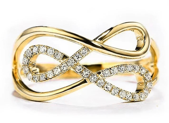 Round Cut 0.23TCW White Moissanite Infinity Promise Ring Pure 10K Yellow Gold FN