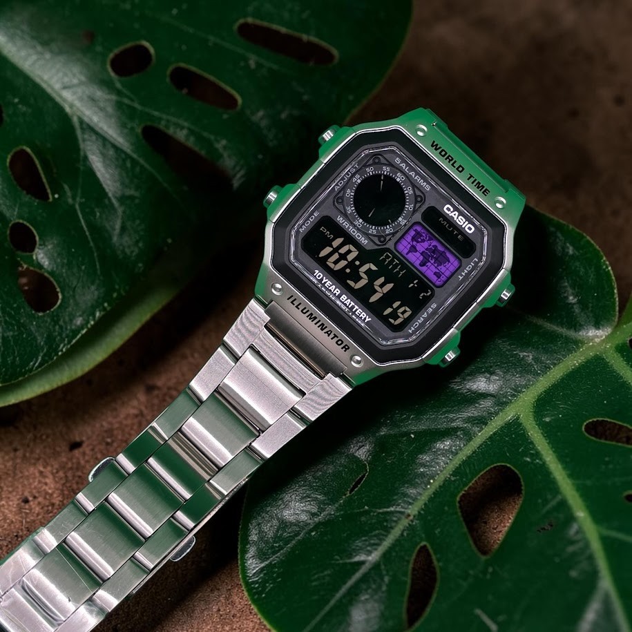 CASIO AE-1200WHD. Royale Watch Mod. Negative Display. PURPLE World Map