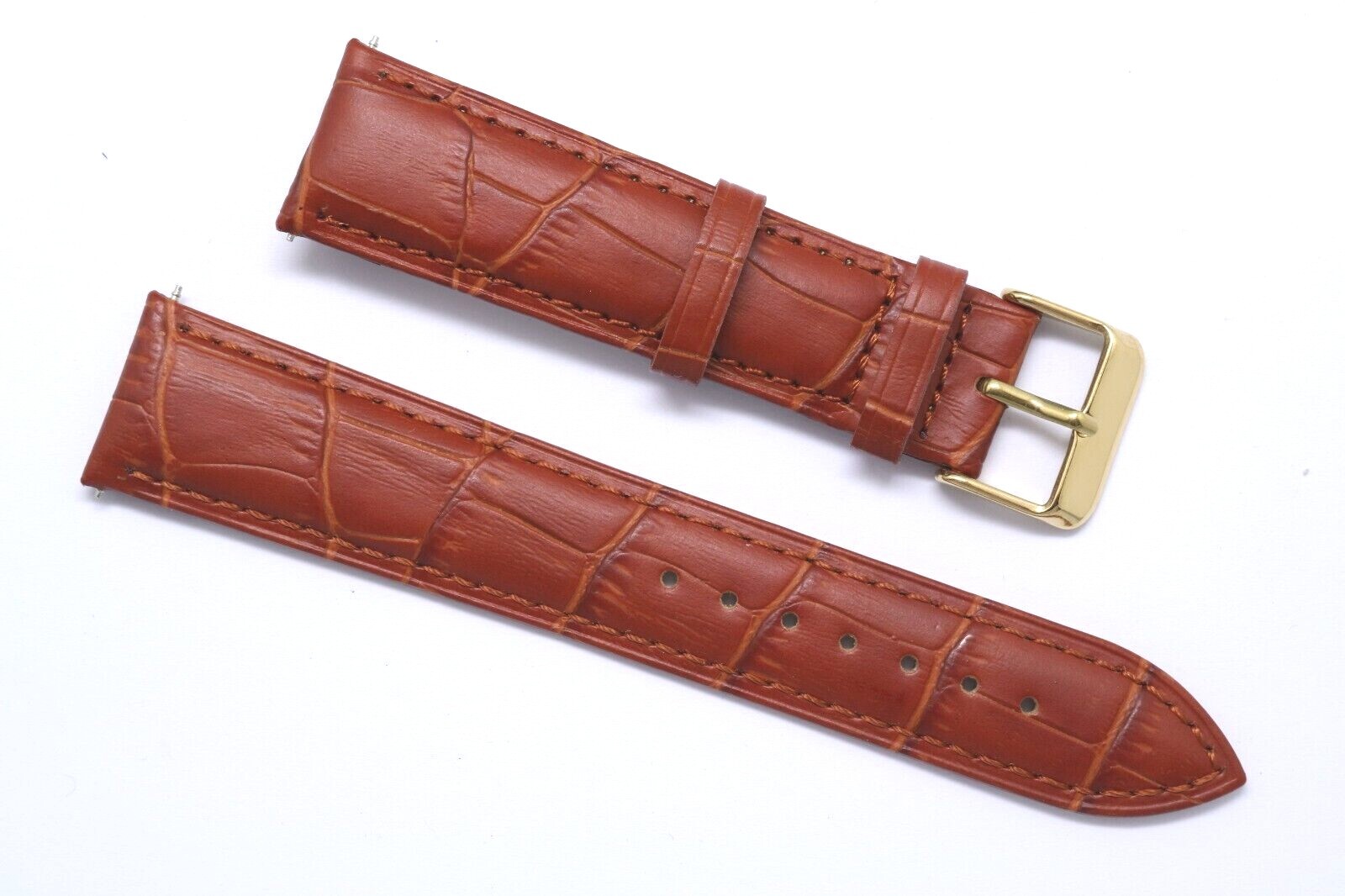 20mm Brown Croco Embossed Leather Unisex Watch Band Strap W/ Gold Tone Buckle
