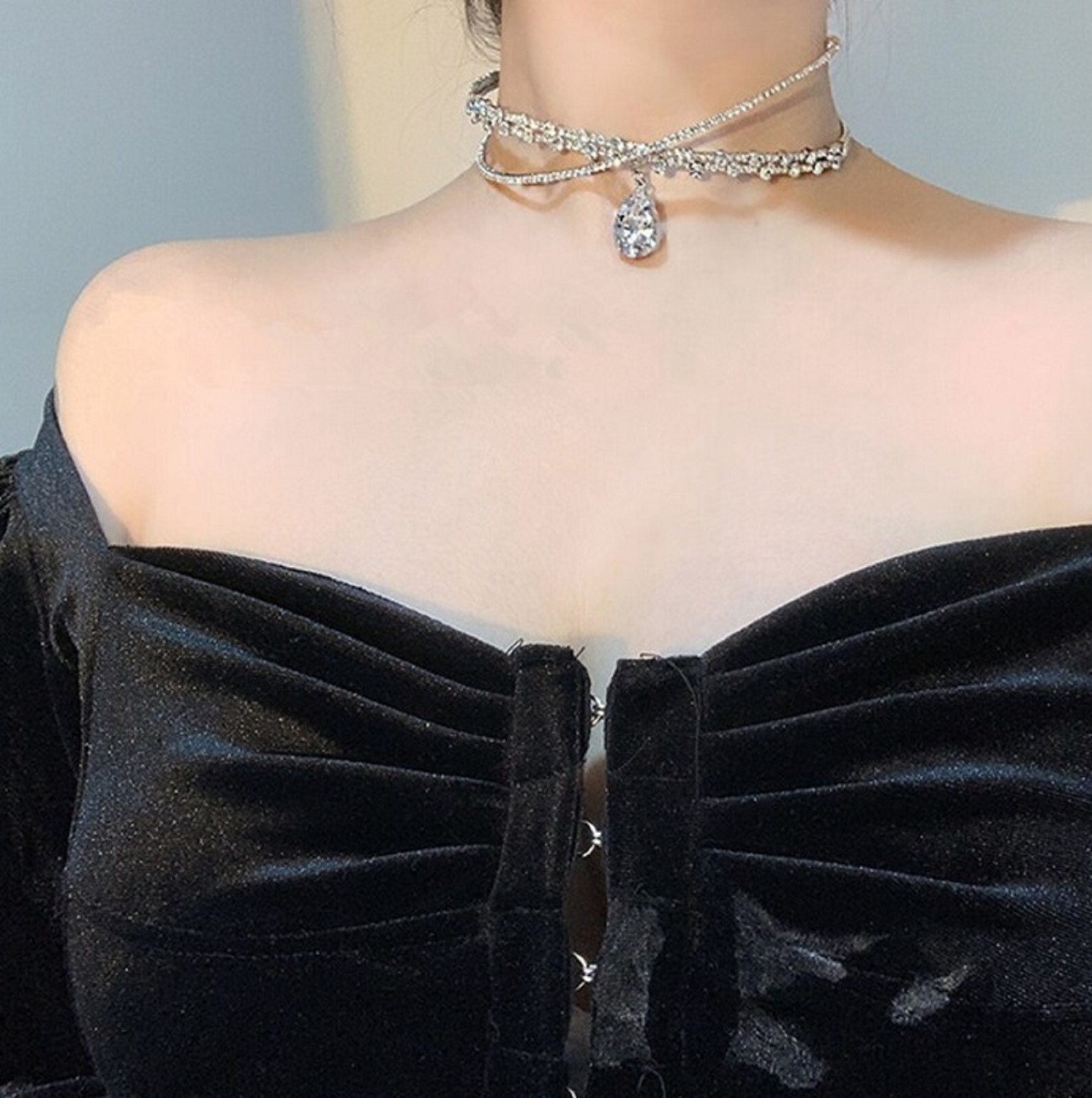 Clear Wedding Choker Rhinestone Crystal Statement Flex Necklace Pageant Bridal
