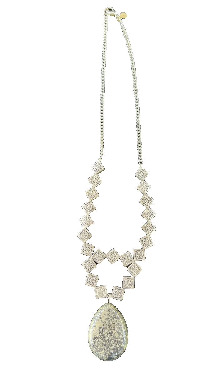 Anthropologie Art Deco Tribal Celtic Necklace David Aubrey SIlver Teardrop Stone