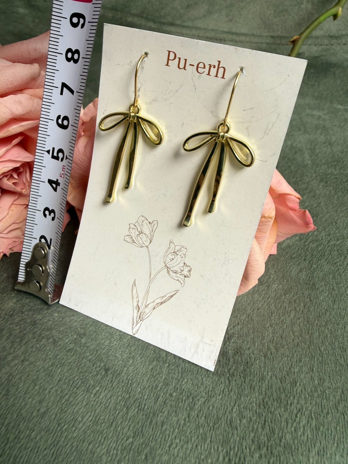 Gold Bow Ribbon Hook Earrings Elegant Ribbon Design, 18K Gold Plated Stainless