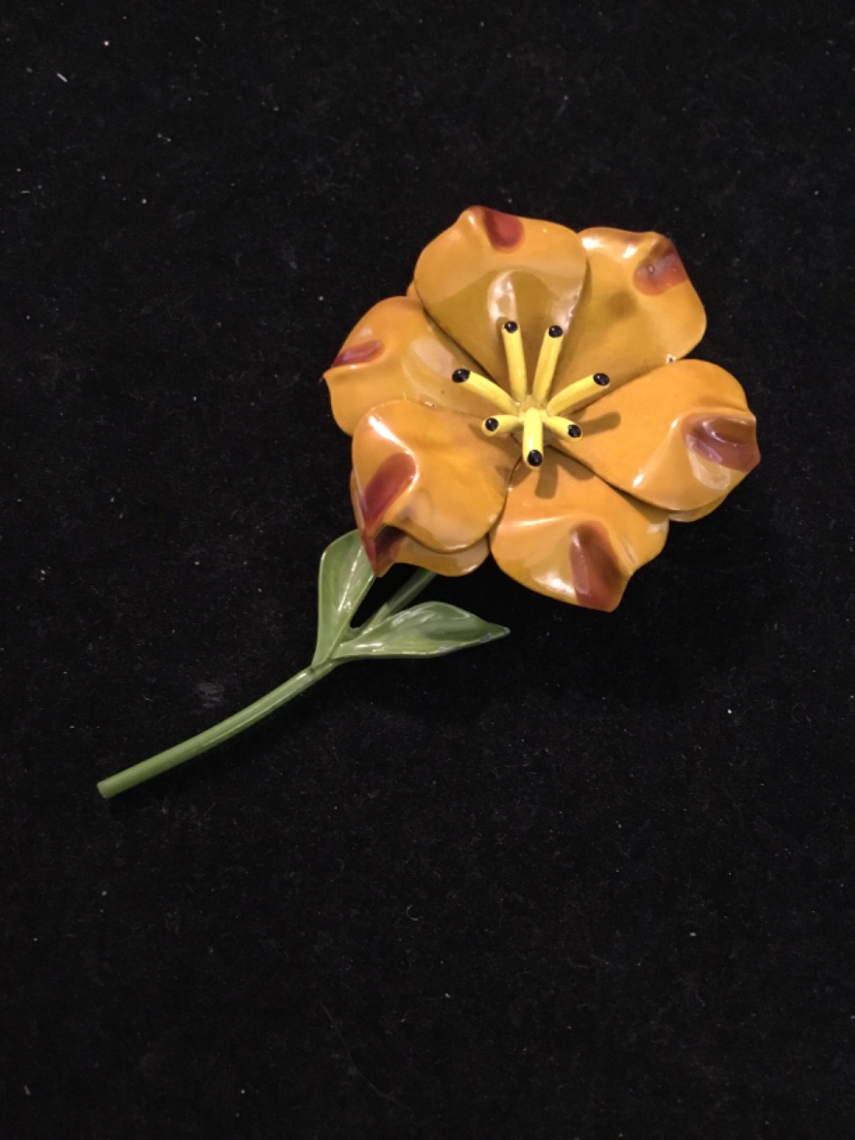 Vintage Signed JJ Fashion Mustard Yellow Green Enamel Flower Brooch 