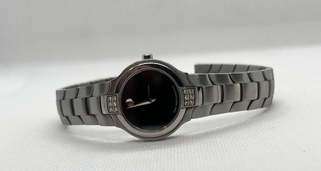 Authentic Movado Swiss Women’s Portico Black Dial With Diamond Watch 0604698