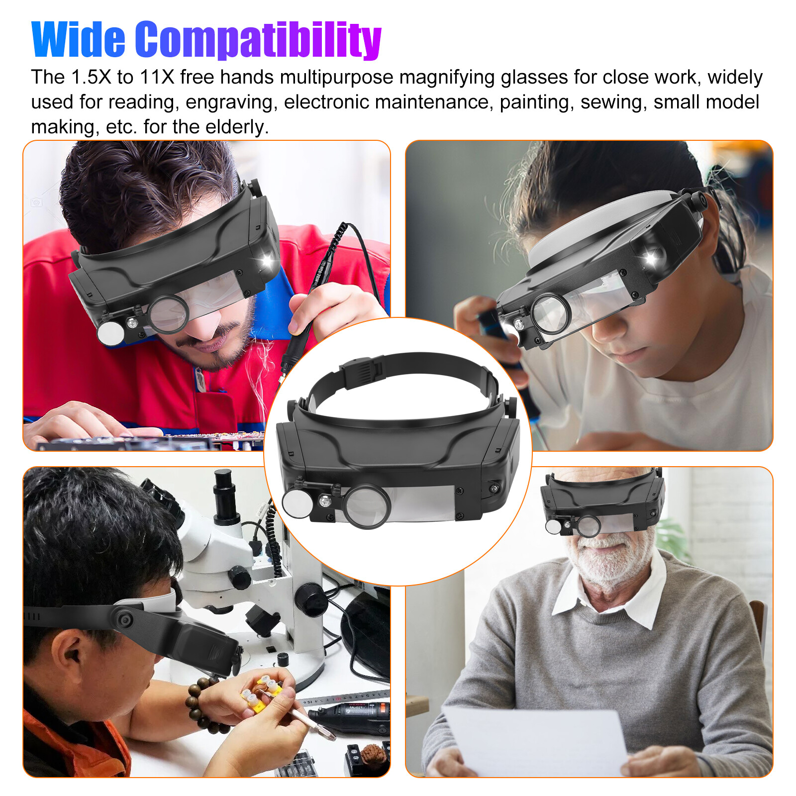 Headband Head Magnifier 2 LED Light Visor Jeweler Watch Repair Magnifying Glass