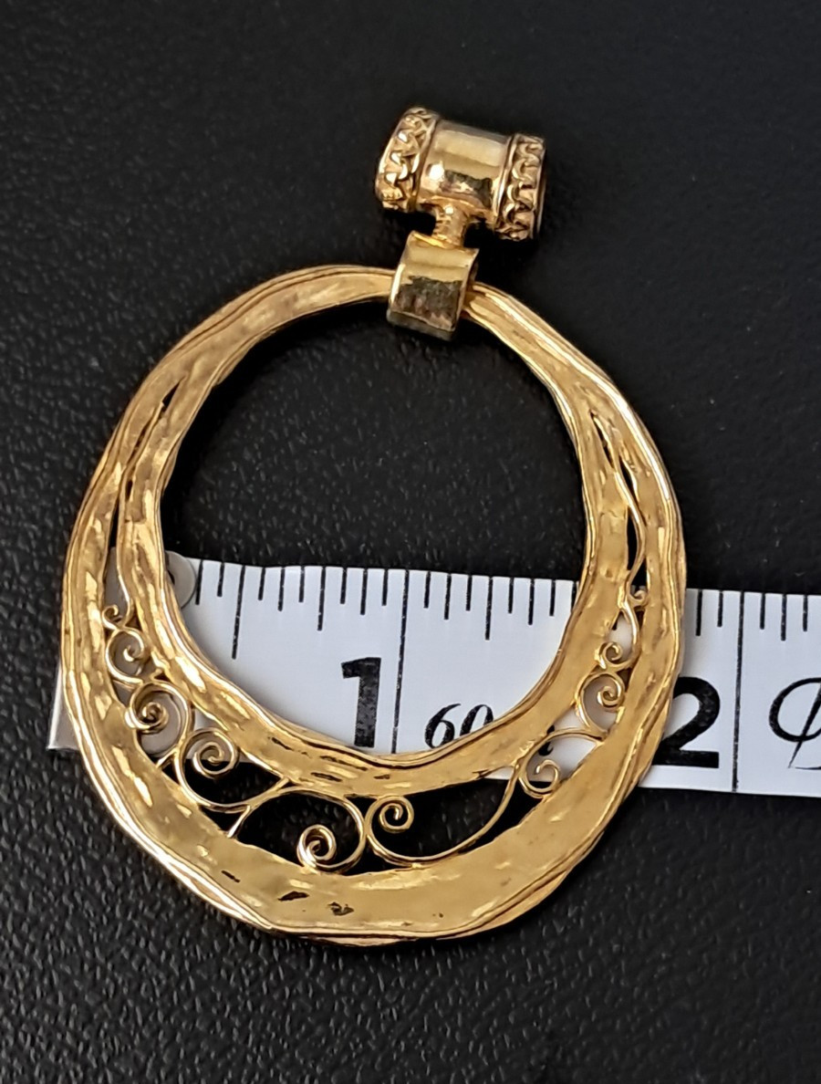 LIRM Sterling Silver Gold Plated Vintage Israel Large Circle Scroll Pendant 11G