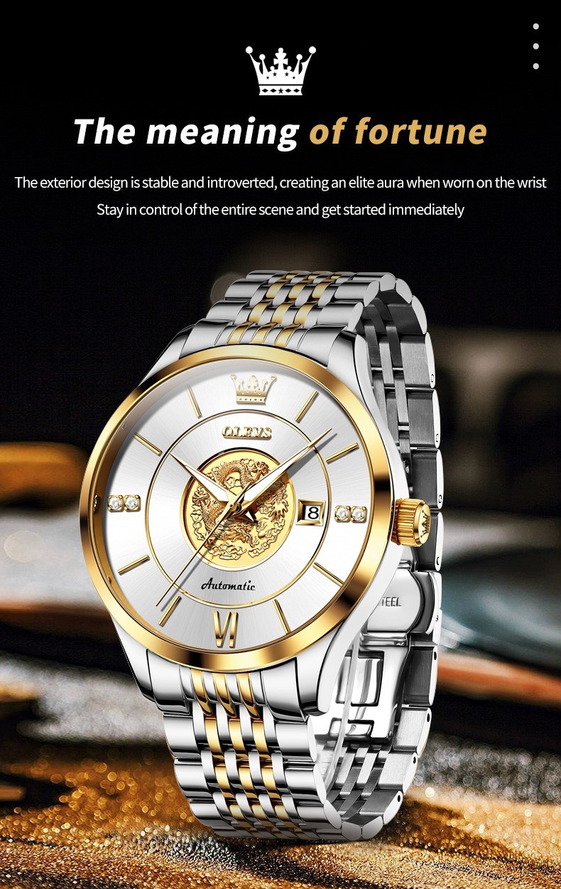 OLEVS 6693 Stylish Multi-functiom Dragon Dial Gents Formal Mechanical Watch
