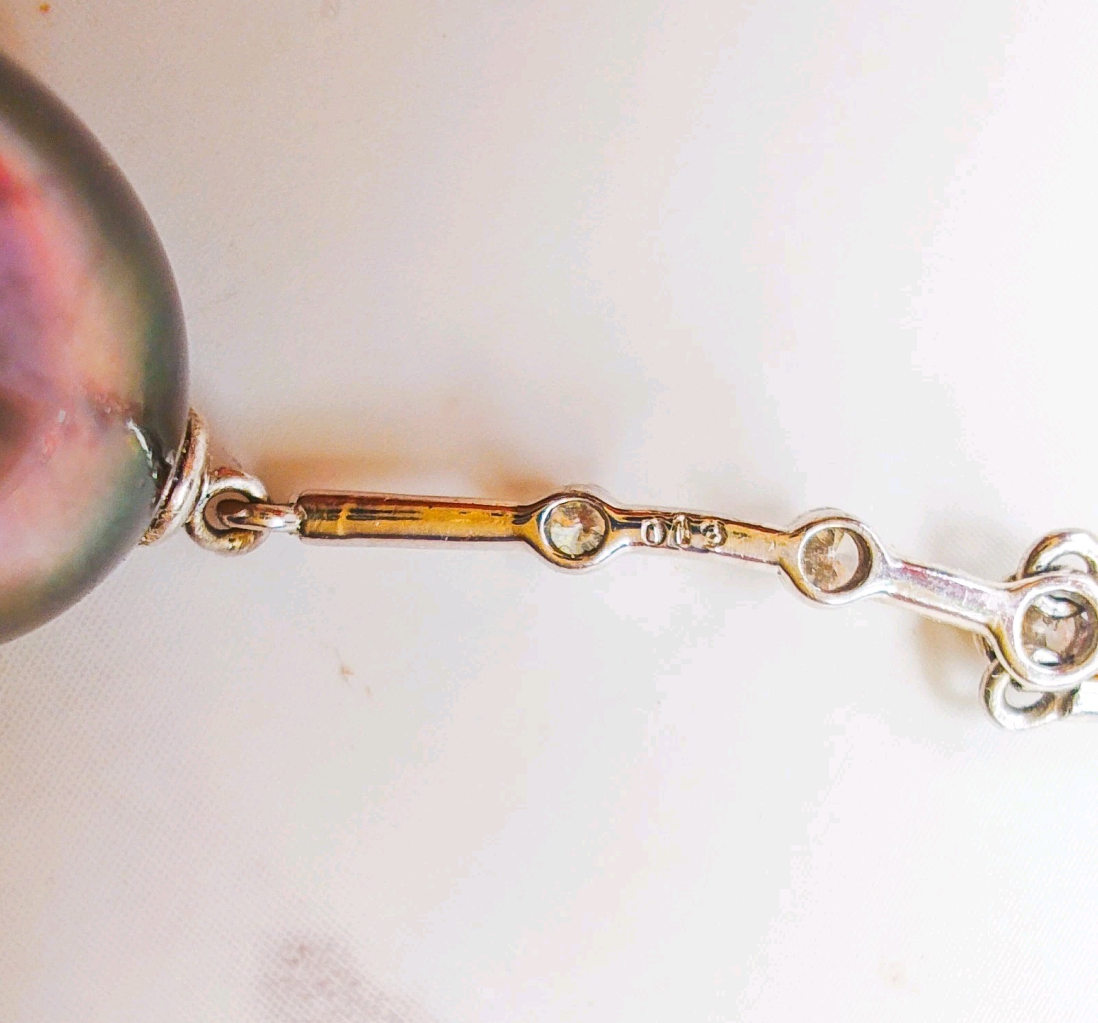 18K White Gold 10.9mm Tahitian Pearl .11ct Diamond Necklace 17” 6.12g