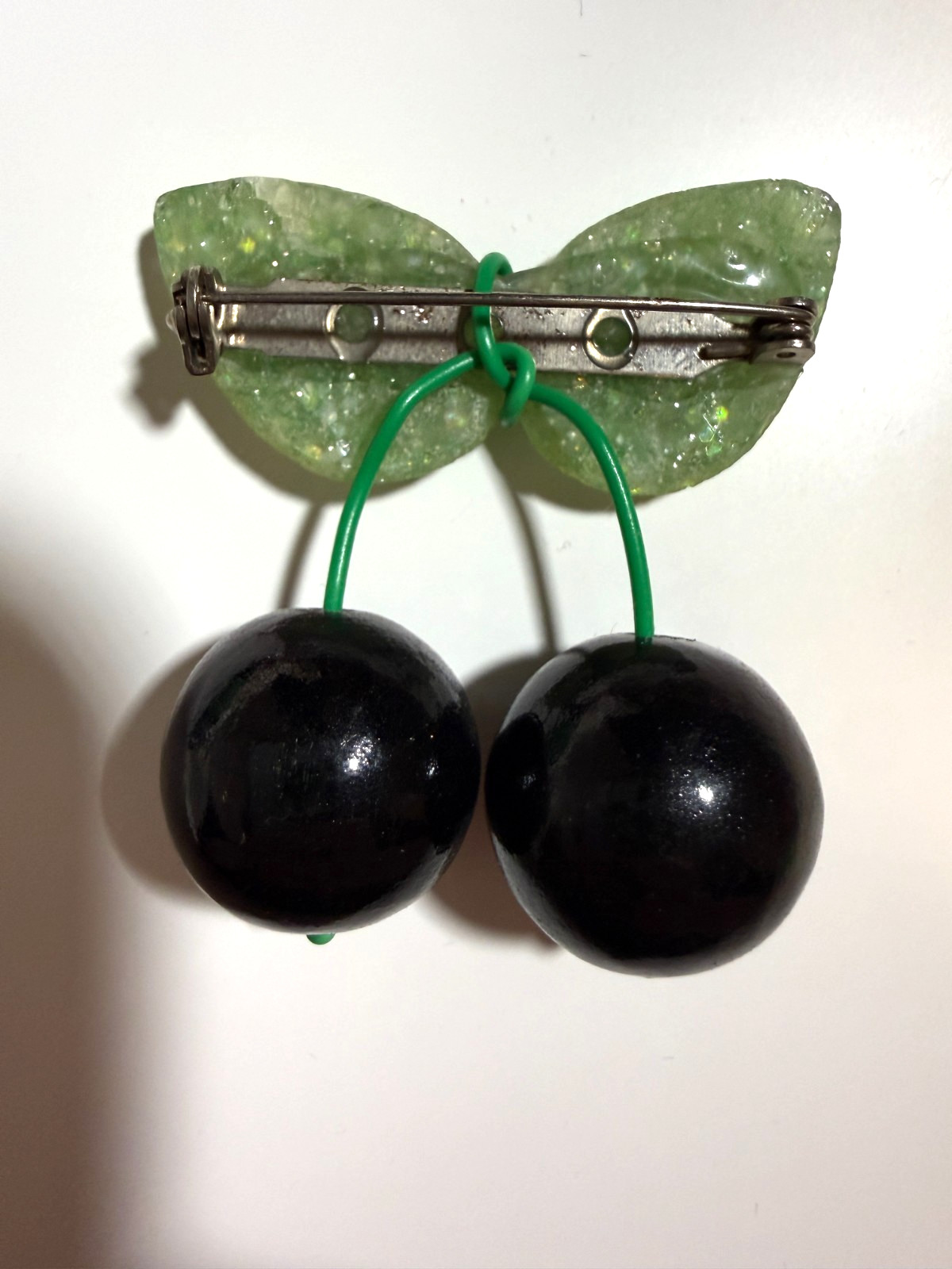 Mint and Black Cherries Luxulite Retro Fruit Fakelite Reproduction Lucite 1950s