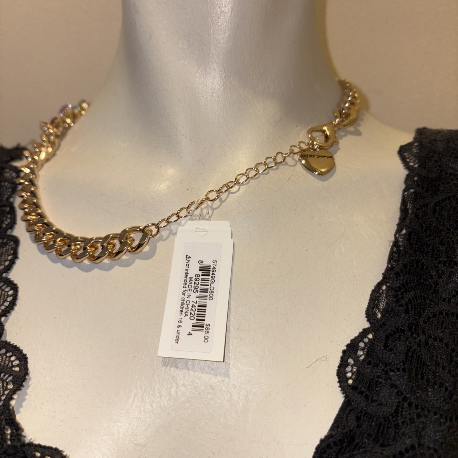 Betsey Johnson Necklace Gold Tone Basketball Hoop Drop With Orange Glitter Balls