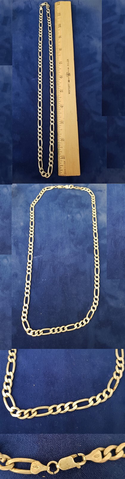 Vintage Sterling Silver 24.5″ Figaro Curb Links Heavy Chain Necklace nl57