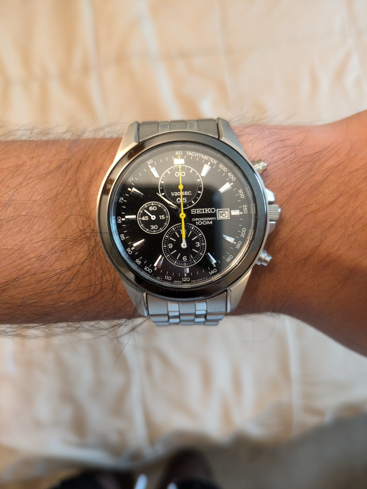 Seiko SNDF09 Stainless Steel Chronograph Black Dial Mens Watch