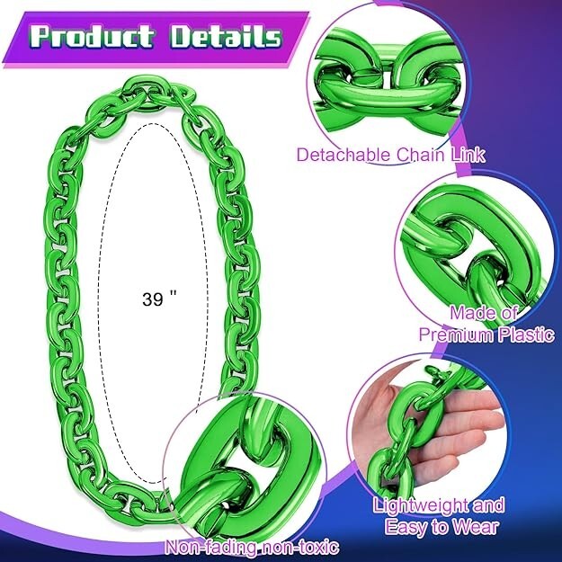 Green Hip Hop Large Acrylic Thick Plastic Cuban Link Chain Necklace 32in 80cm