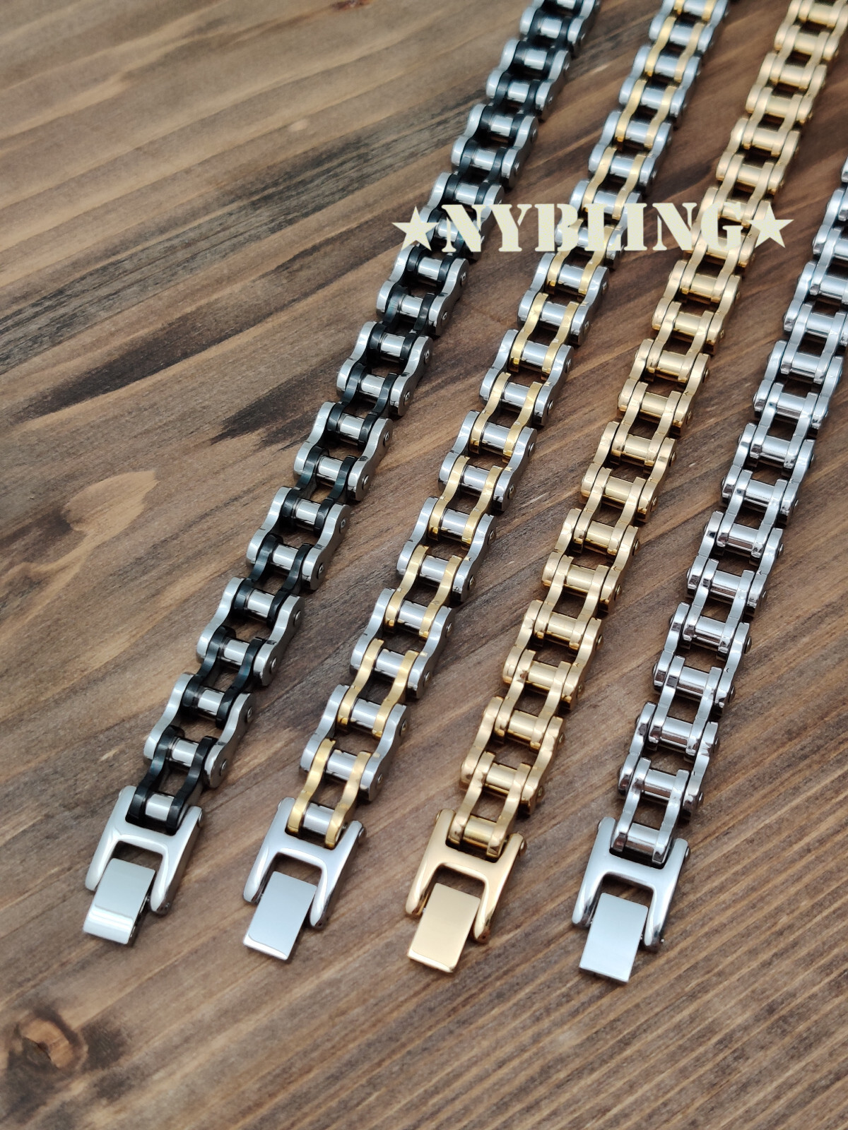 SOLID STAINLESS STEEL Motorcycle Bike Chain Design Bracelet Men’s Jewelry 13MM