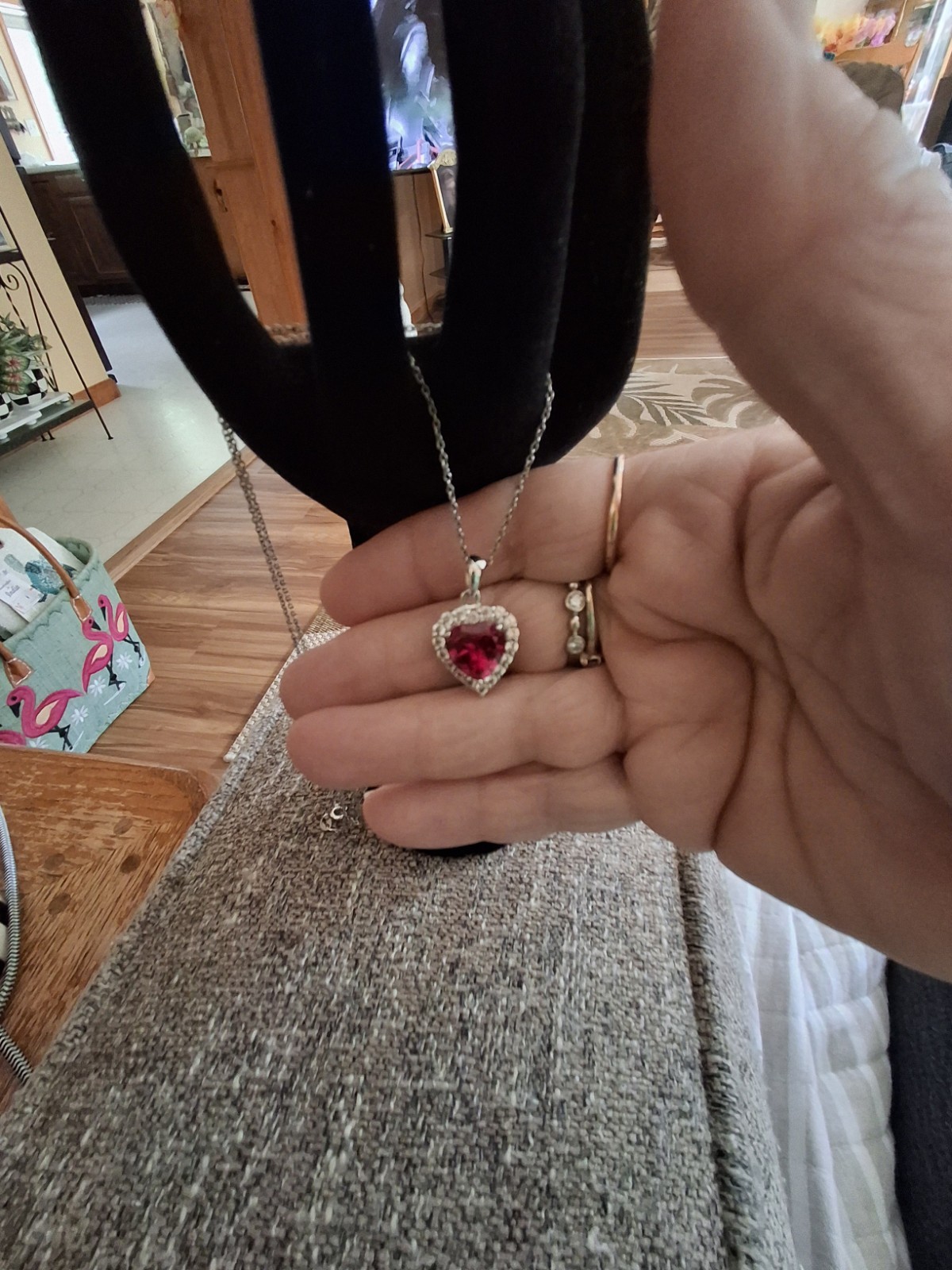 Heart Red And White Cz Sterling Silver Necklace 18in.