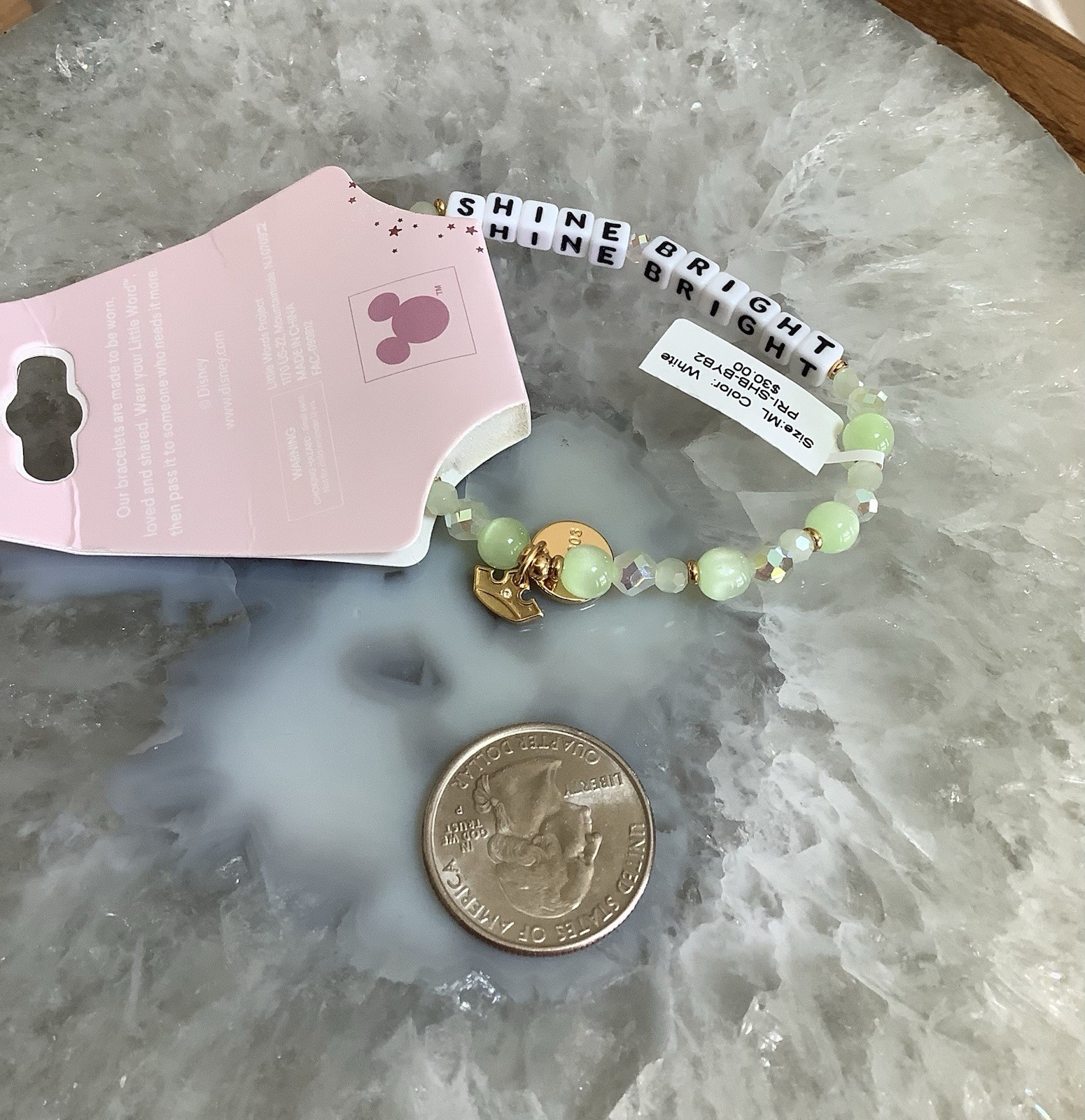 Little Words Project Disney Princess Tiana “SHINE BRIGHT” Bracelet Sz M/L, NWT