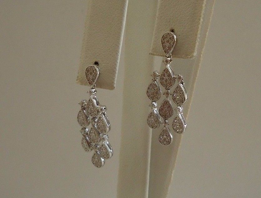 CHANDELIER DANGLING EARRINGS W/ 2 ct ACCENT/ 33MM BY 11MM /925 STERING SILVER