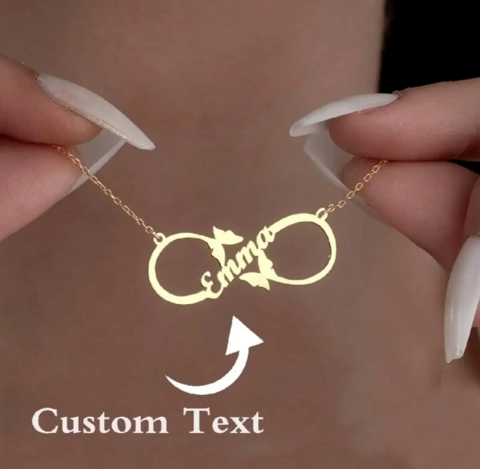 Personalized Name Double Butterfly Necklace Charm Pendant Wedding Jewelry Gift