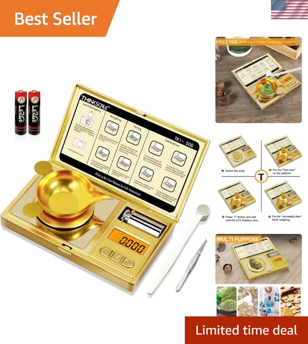 Portable 50g Precision Scale with Calibration Weight – Jewelry & Powder Use