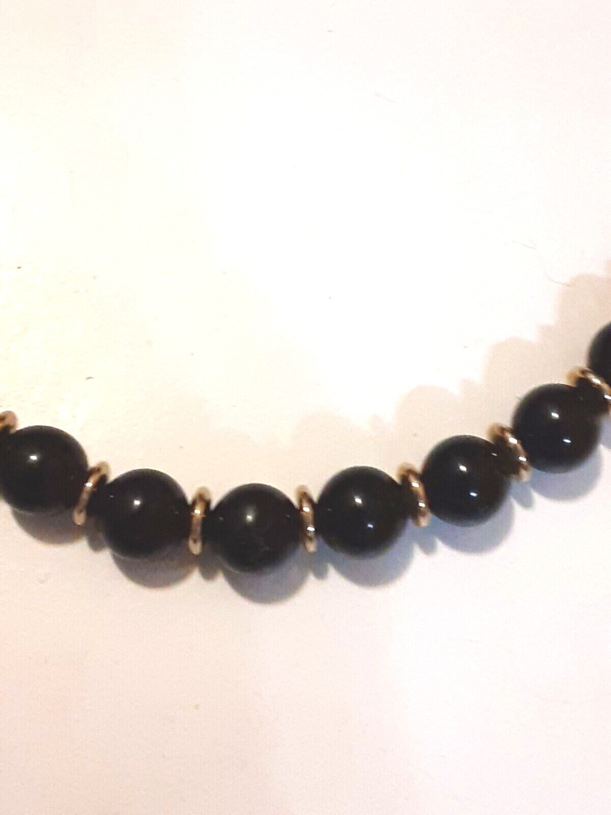 Vintage Black Gold Tone Bead Necklace 8mm 30 in
