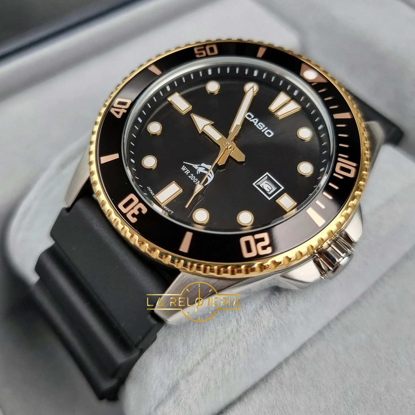 Casio MDV-106G-1AV Analog Black Gold Dive Watch 200M WR Date Bezel Mens