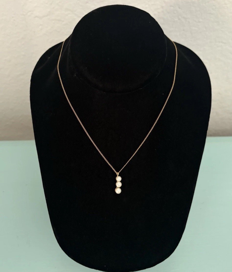 Antique Kids Girls Cultra 1950s Genuine Pearl Gold Filled Necklace 14.5”