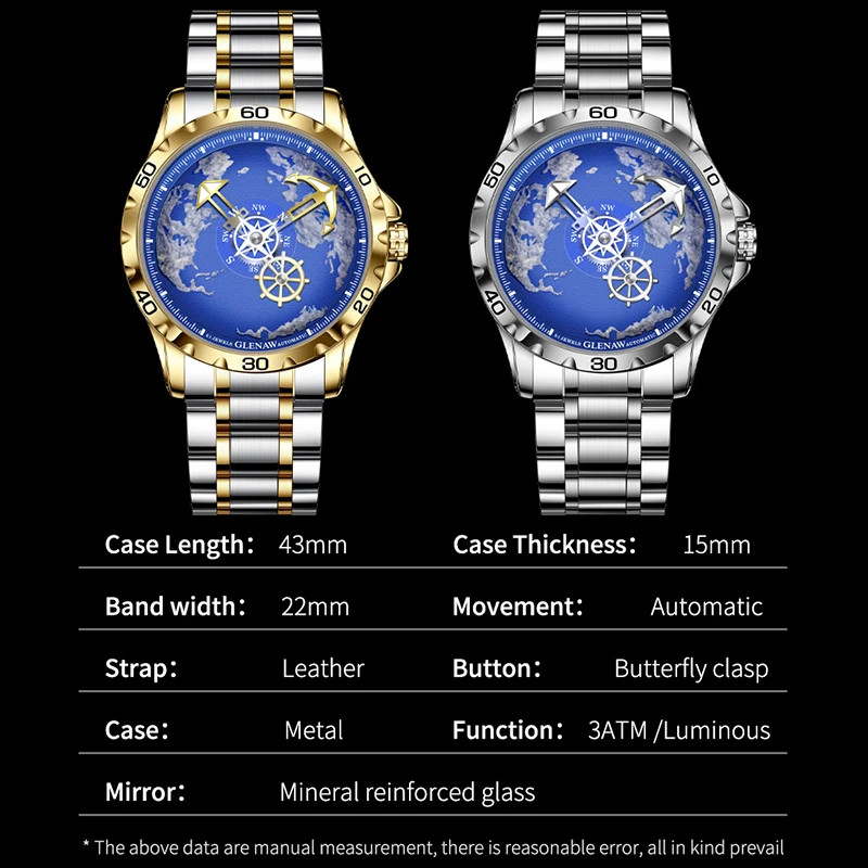 New Design Men Watches Nautical Series Traveler Stainless Steel Glowing Watch