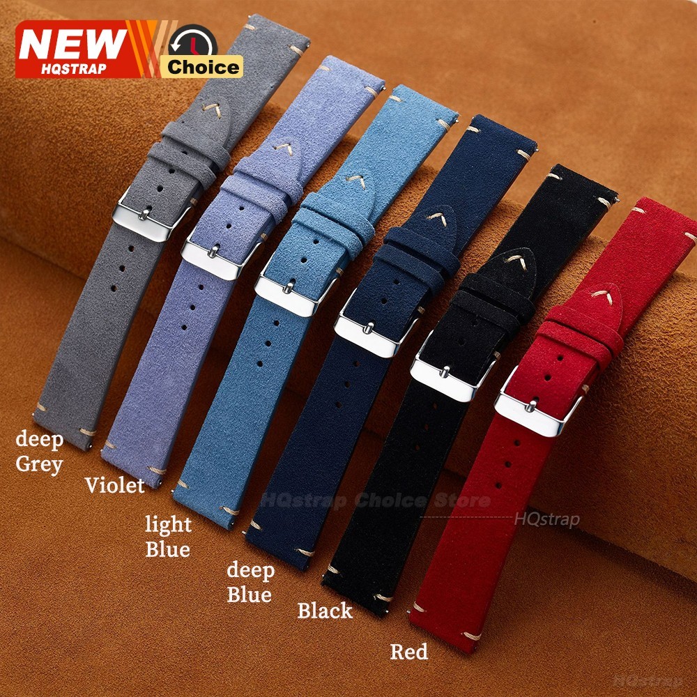 18 19 20 21 22 MM Soft Suede Leather Vintage Strap Watch Band Quick Release