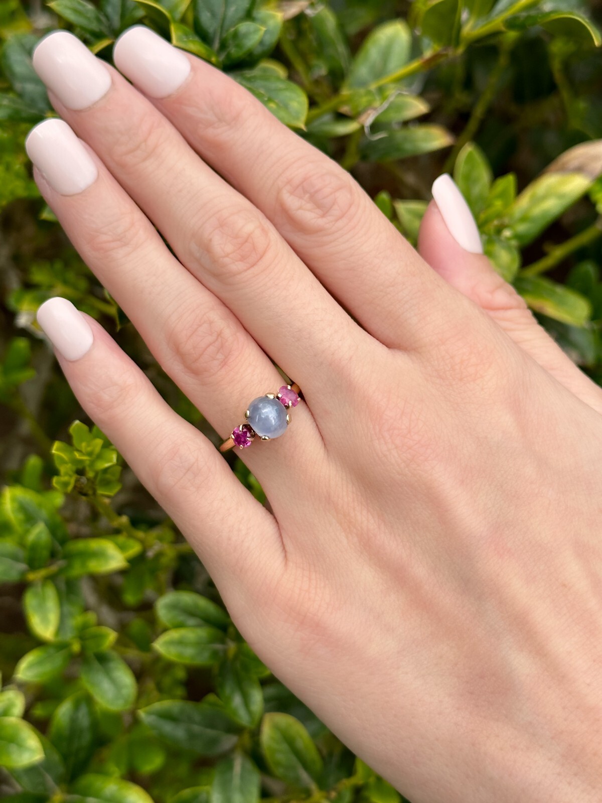 Natural Blue Star Sapphire Ruby Ring Cabochon Yellow Gold Size 6.5 Vtg RG4495