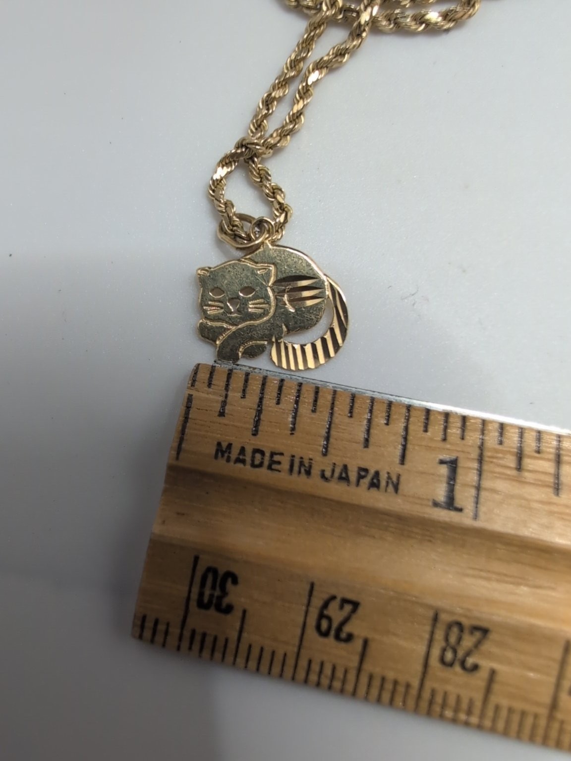 VTG 14k Cat Pendant | 10K Yellow Gold Rope Chain Necklace 18 Inch 3.17 total g