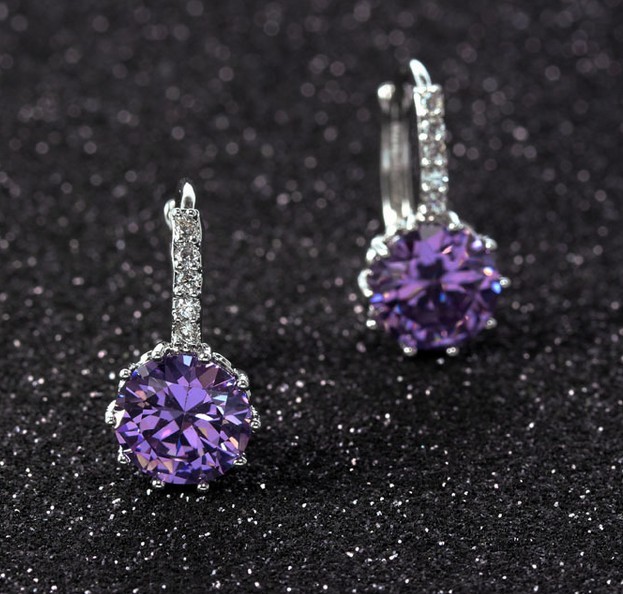 Silver Blue Purple Black Pink Green CZ Stud Hoop Huggie Earrings Gift