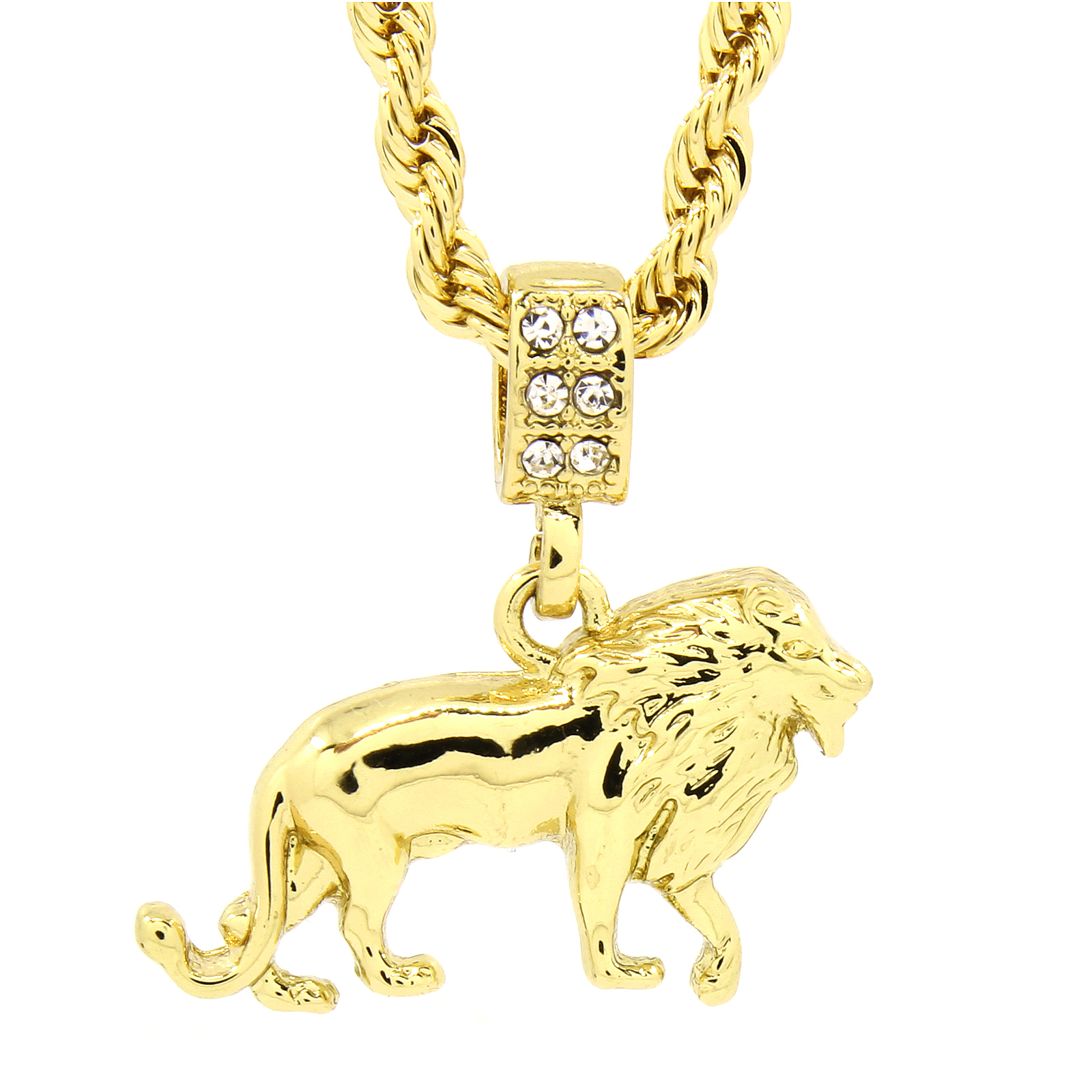 Men’s 14K Gold Plated Lion Hip-Hop 4mm/24″ Rope Chain With pendant